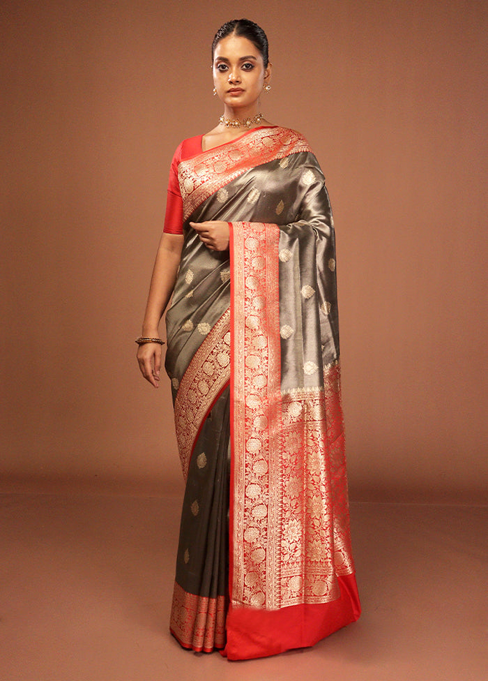 Grey Tissue Silk Saree With Blouse Piece