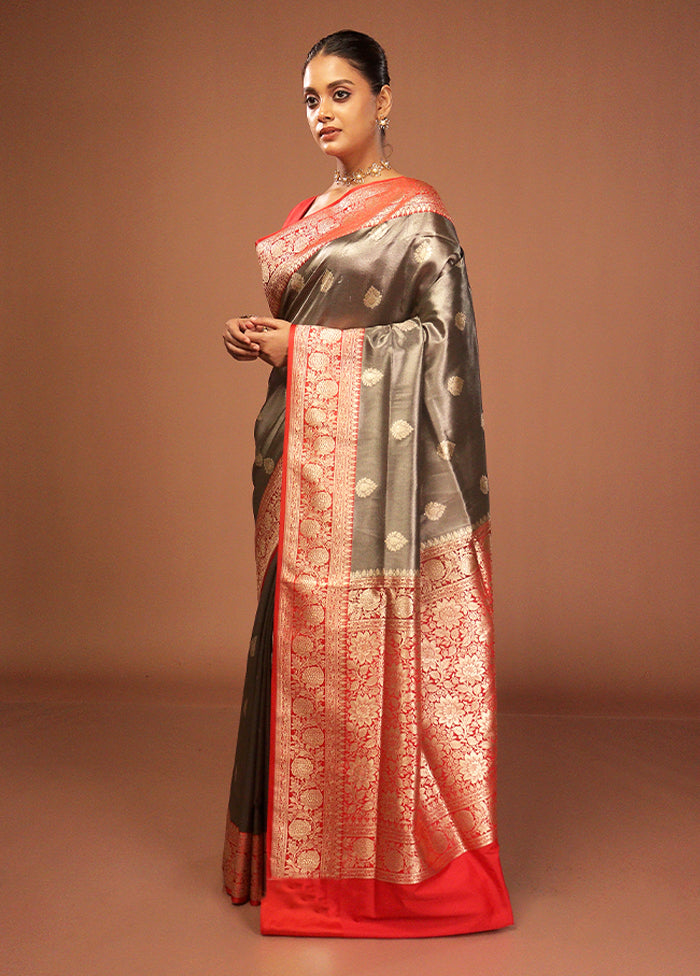 Grey Tissue Silk Saree With Blouse Piece