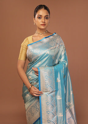 Blue Tissue Silk Saree With Blouse Piece