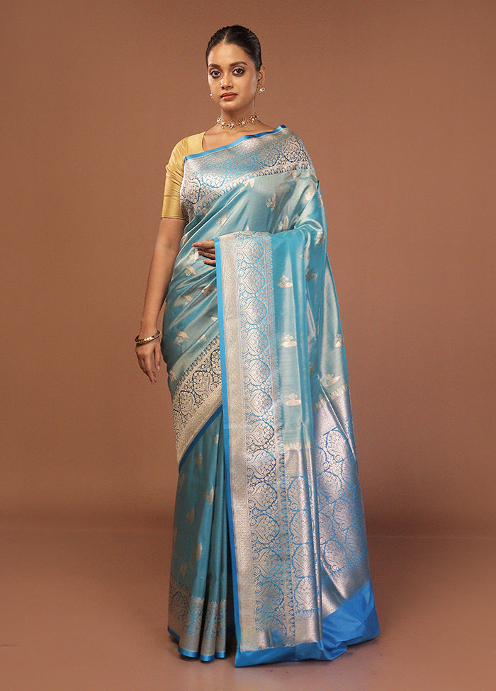Blue Tissue Silk Saree With Blouse Piece