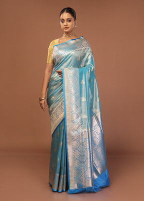 Blue Tissue Silk Saree With Blouse Piece