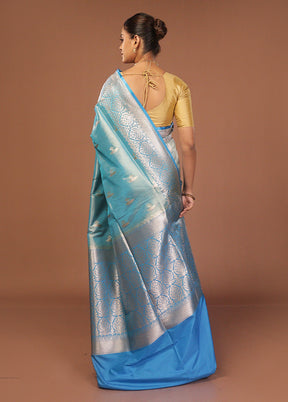 Blue Tissue Silk Saree With Blouse Piece