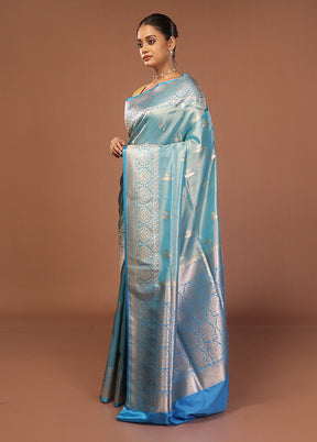Blue Tissue Silk Saree With Blouse Piece