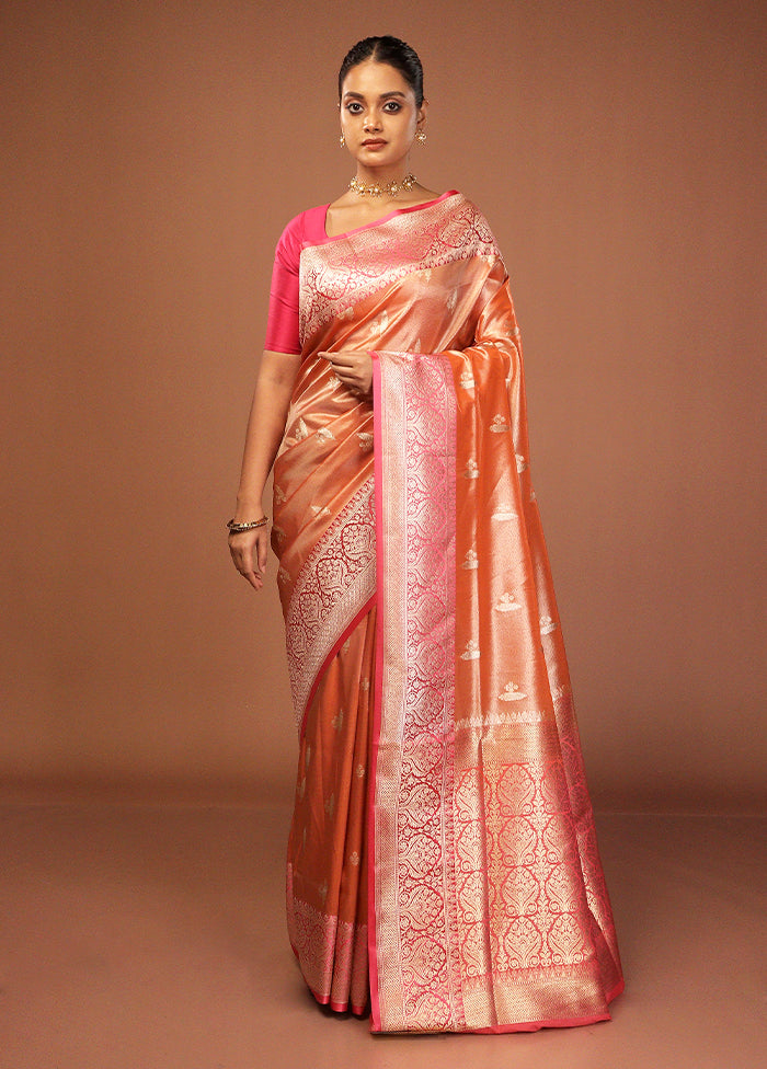 Rust Tissue Silk Saree With Blouse Piece