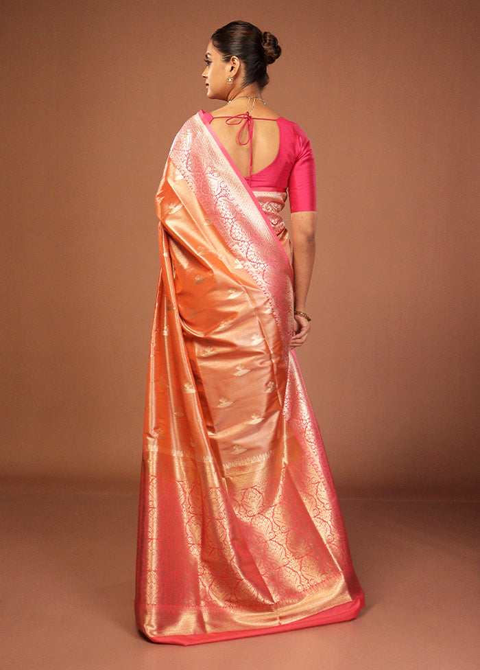 Rust Tissue Silk Saree With Blouse Piece