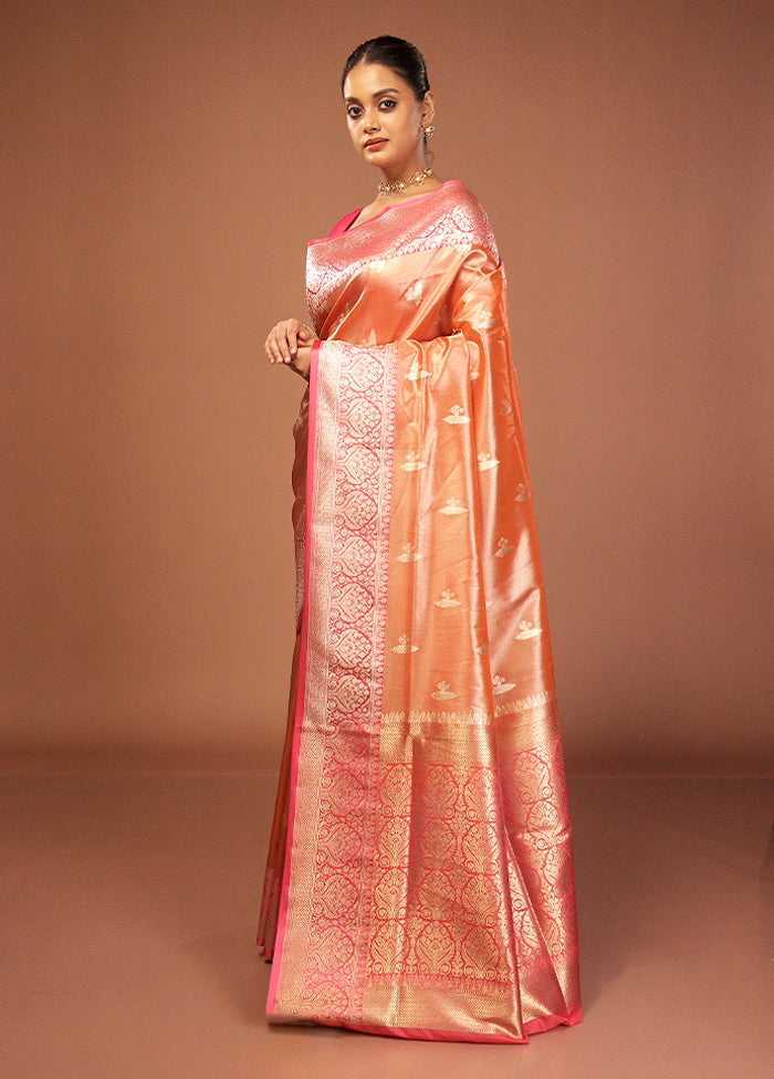 Rust Tissue Silk Saree With Blouse Piece