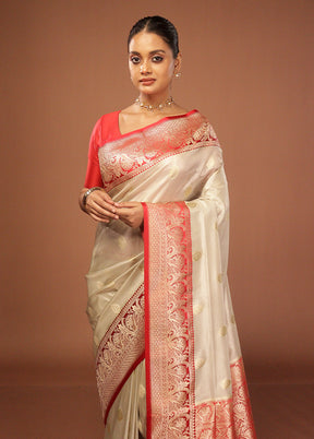 White Tissue Silk Saree With Blouse Piece