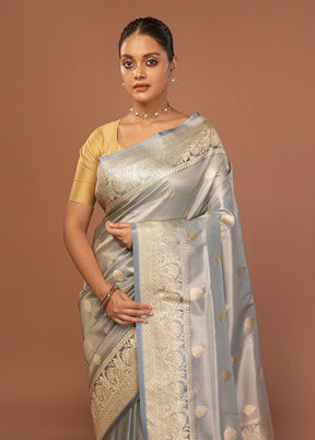 Blue Tissue Silk Saree With Blouse Piece