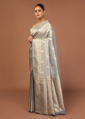 Blue Tissue Silk Saree With Blouse Piece