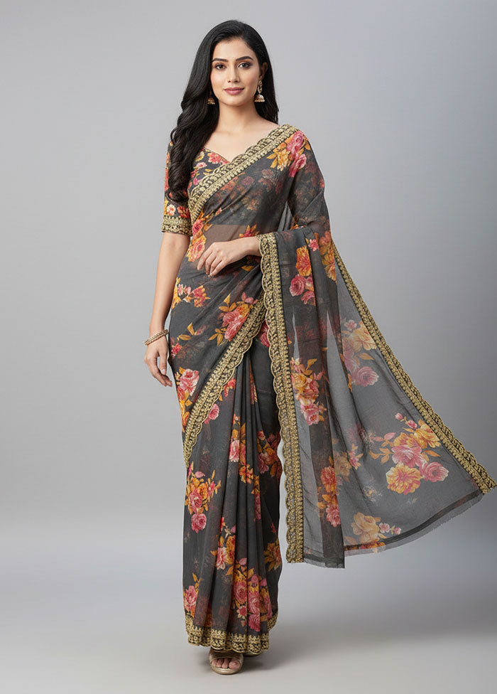 Black Georgette Saree With Blouse Piece