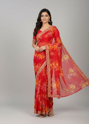 Pink Georgette Saree With Blouse Piece