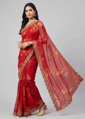 Red Georgette Saree With Blouse Piece