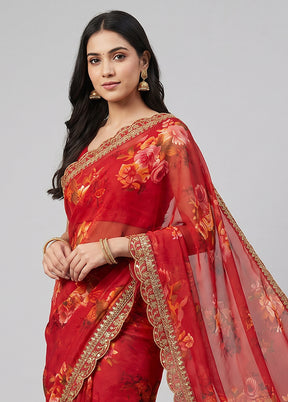 Red Georgette Saree With Blouse Piece