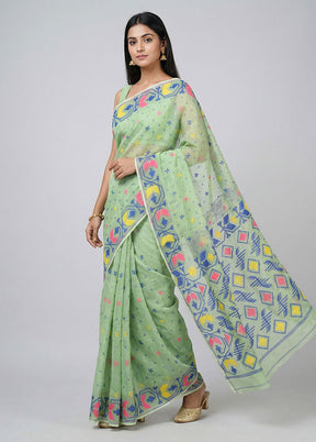 Green Jamdani Cotton Saree Without Blouse Piece
