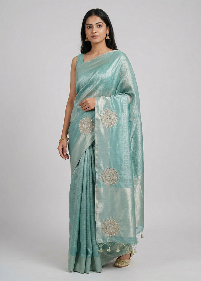 Green Handloom Dupion Pure Silk Saree With Blouse Piece