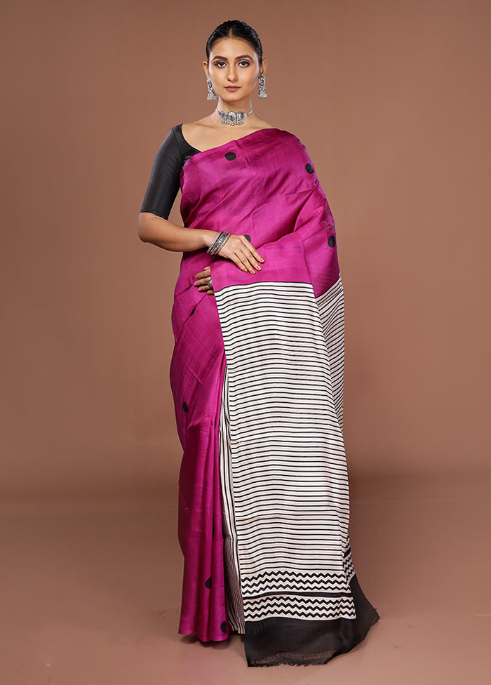 Pink Printed Silk Saree Without Blouse Piece