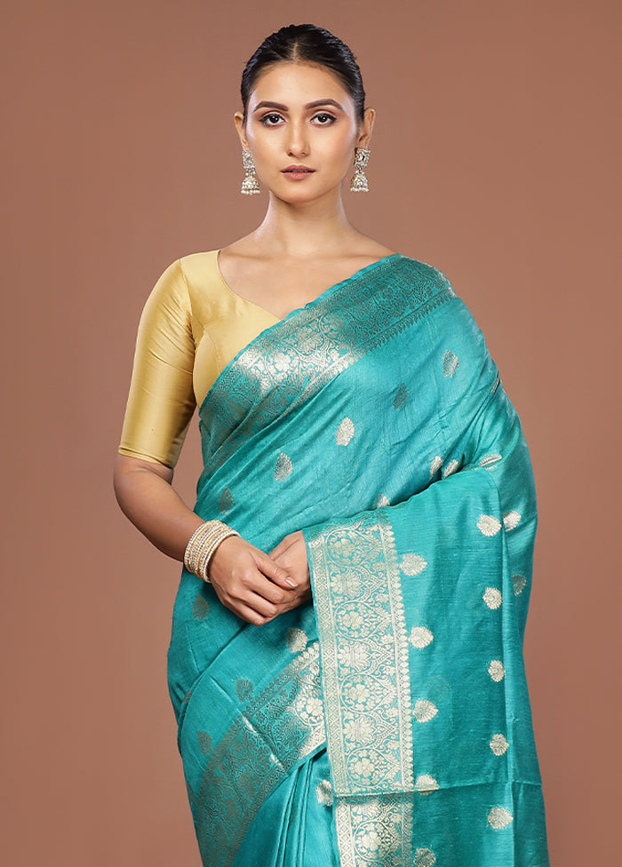 Green Tussar Silk Saree With Blouse Piece