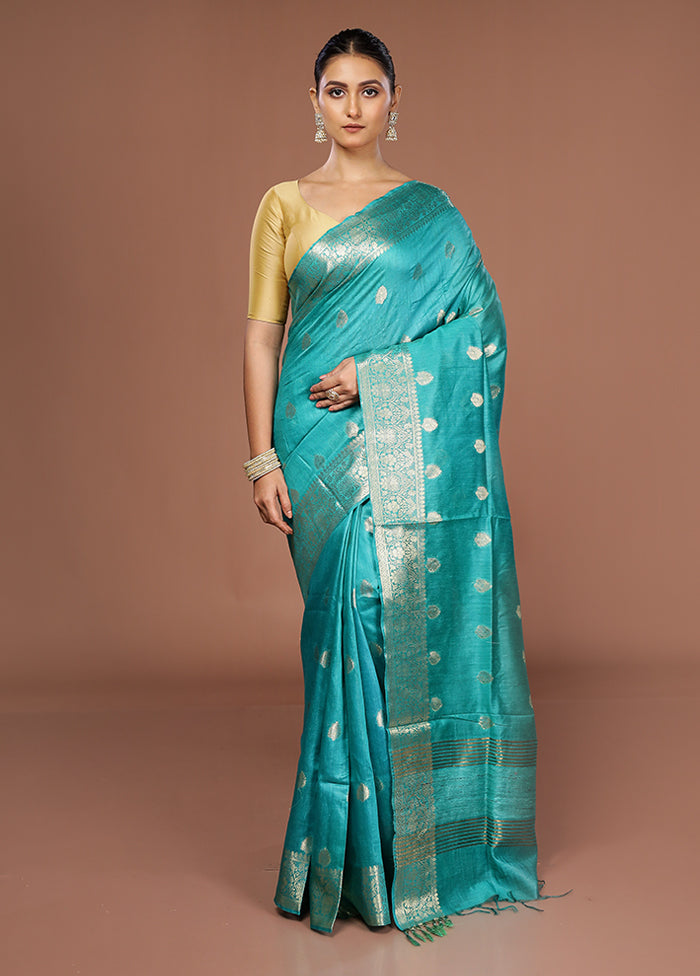 Green Tussar Silk Saree With Blouse Piece