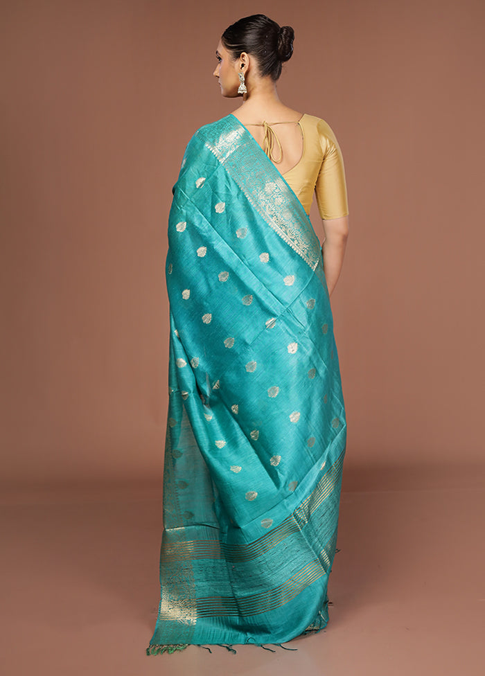 Green Tussar Silk Saree With Blouse Piece