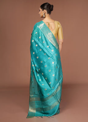 Green Tussar Silk Saree With Blouse Piece