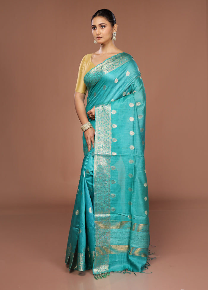 Green Tussar Silk Saree With Blouse Piece