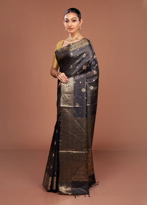 Black Tussar Silk Saree With Blouse Piece
