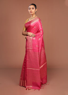 Pink Tussar Silk Saree With Blouse Piece