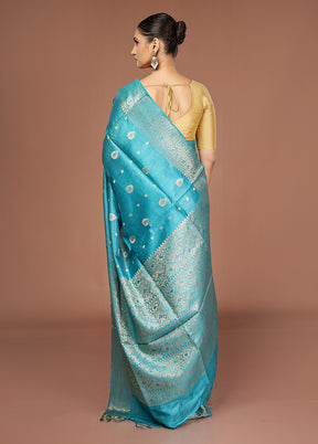 Blue Tussar Silk Saree With Blouse Piece