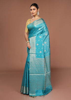 Blue Tussar Silk Saree With Blouse Piece