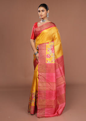 Yellow Tussar Silk Saree With Blouse Piece