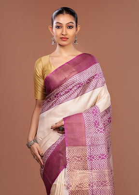 Cream Tussar Silk Saree With Blouse Piece