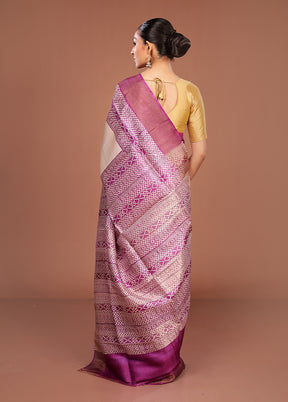 Cream Tussar Silk Saree With Blouse Piece