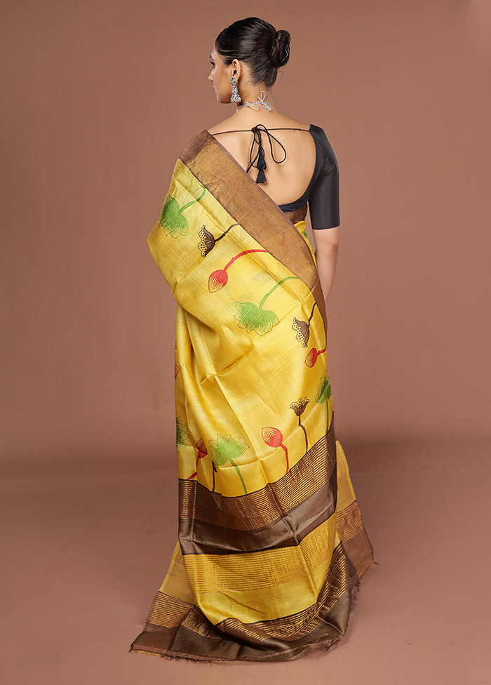 Yellow Tussar Silk Saree With Blouse Piece
