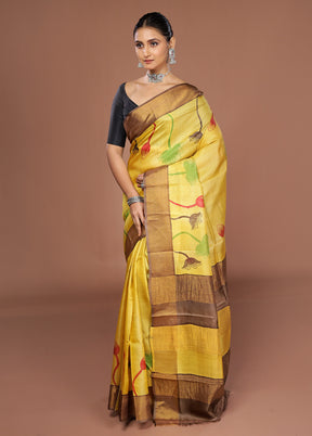 Yellow Tussar Silk Saree With Blouse Piece