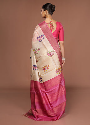 Cream Tussar Silk Saree With Blouse Piece