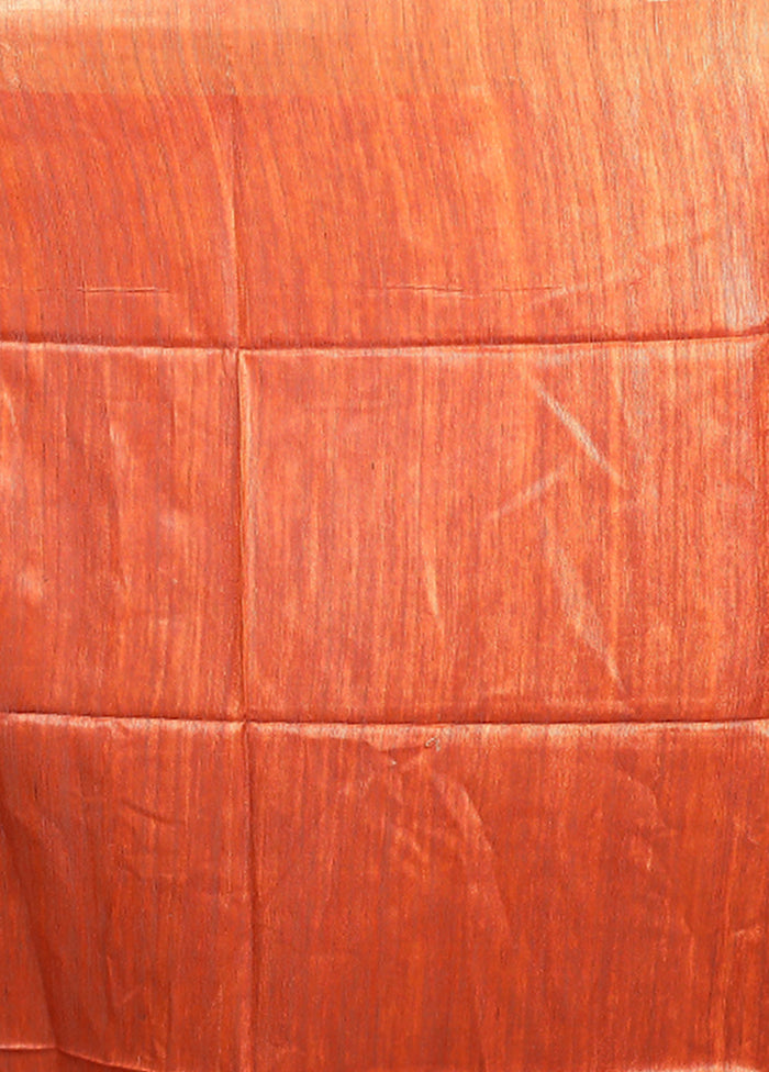 Orange Tussar Silk Saree With Blouse Piece