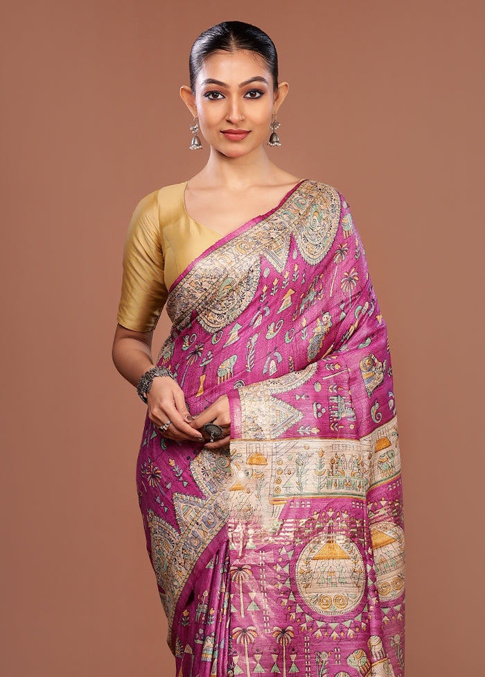 Purple Tussar Silk Saree With Blouse Piece