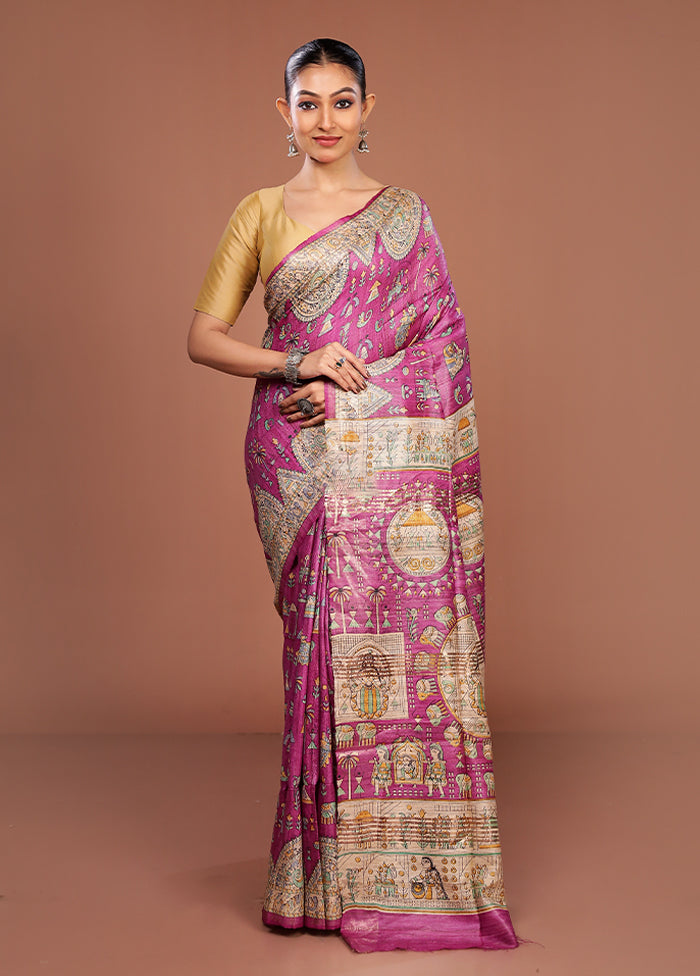Purple Tussar Silk Saree With Blouse Piece