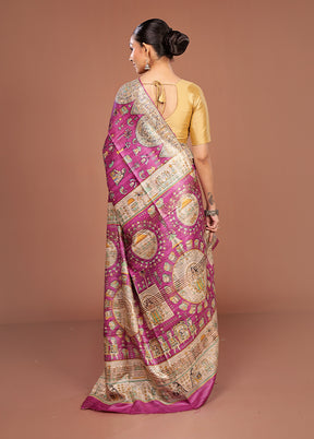 Purple Tussar Silk Saree With Blouse Piece