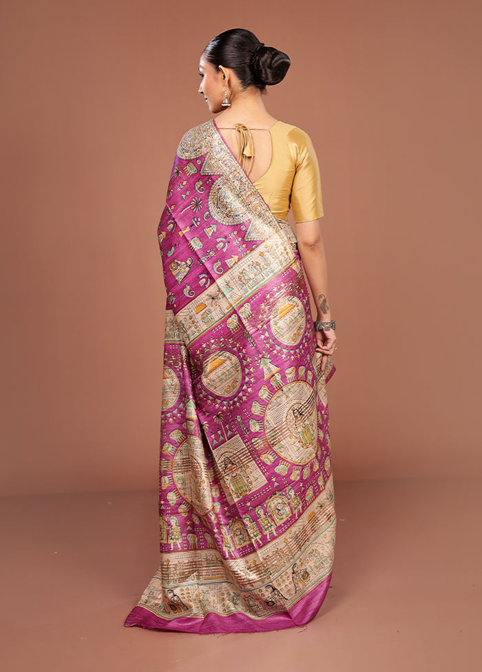 Purple Tussar Silk Saree With Blouse Piece