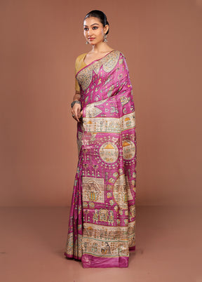 Purple Tussar Silk Saree With Blouse Piece