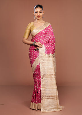 Pink Tussar Silk Saree With Blouse Piece