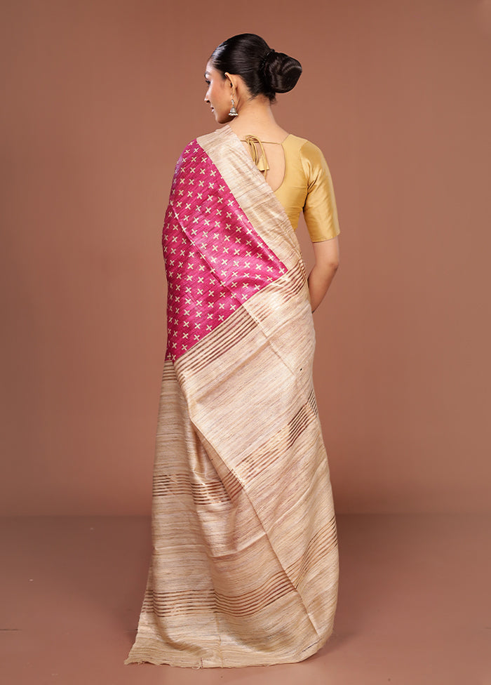 Pink Tussar Silk Saree With Blouse Piece