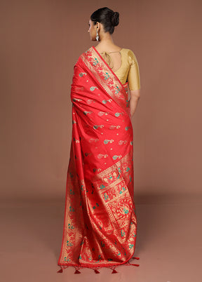 Red Dupion Silk Saree With Blouse Piece