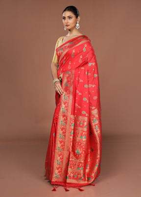 Red Dupion Silk Saree With Blouse Piece