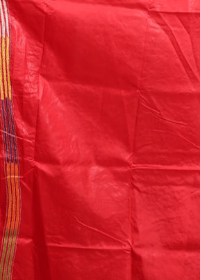 Red Handloom Kantha Stitch Pure Silk Saree With Blouse Piece