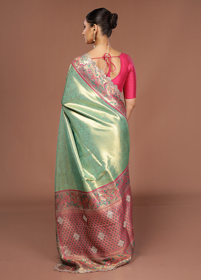 Green Handloom Dupion Pure Silk Saree With Blouse Piece