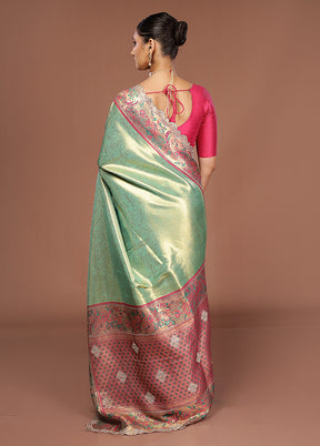 Green Handloom Dupion Pure Silk Saree With Blouse Piece
