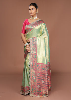 Green Handloom Dupion Pure Silk Saree With Blouse Piece