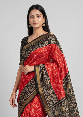 Red Handloom Patola Pure Silk Saree With Blouse Piece